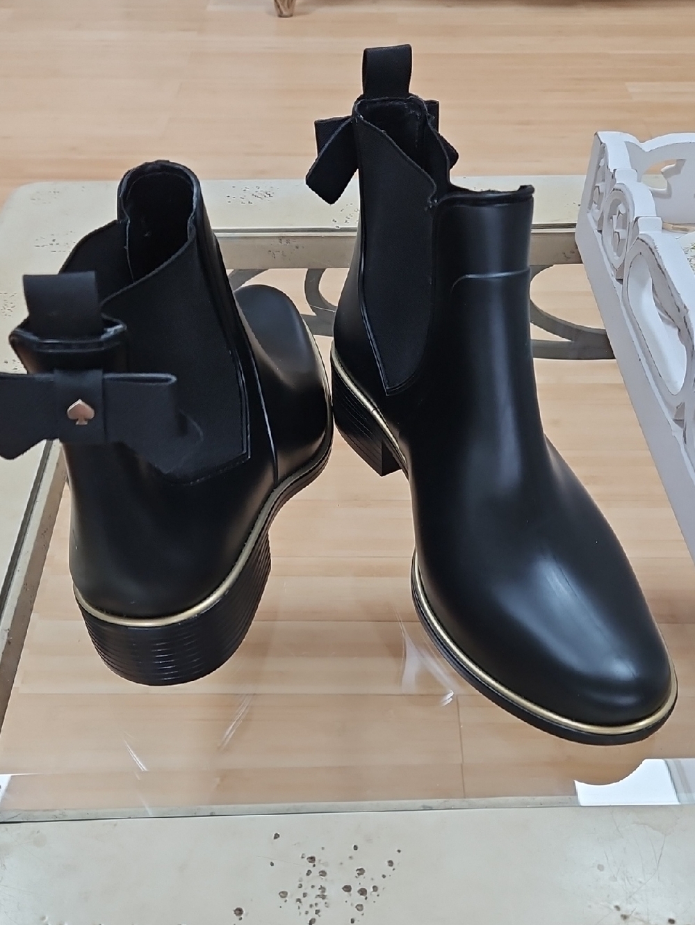 kate spade Black Chelsea Ankle Boots with Gold Trim